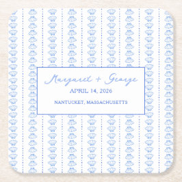 Porta-copo De Papel Quadrado Casamento Marítimo Náutico da Marcha Azul Elegante