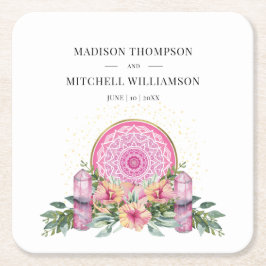 Porta-copo De Papel Quadrado Casamento Metafísico com Cristais de Mandala Flora