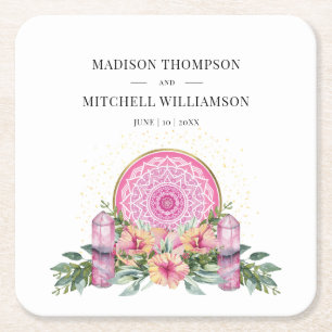 Porta-copo De Papel Quadrado Casamento Metafísico com Cristais de Mandala Flora