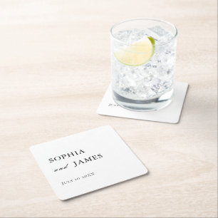 Porta-copo De Papel Quadrado Casamento Minimalista Branco Elegante