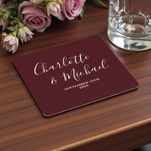 Porta-copo De Papel Quadrado Casamento Minimalista com Letra Elegante Burgundy