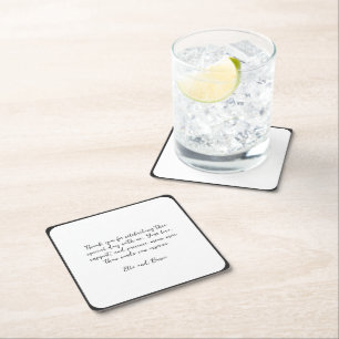 Porta-copo De Papel Quadrado Casamento Minimalista com Nota Manuscrita Moderna
