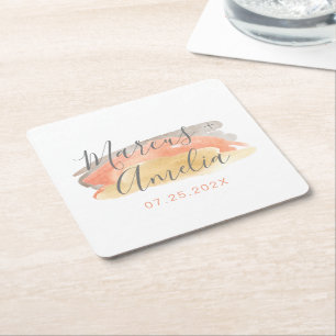 Porta-copo De Papel Quadrado Casamento Minimalista de bonito Aquarela 