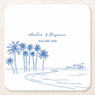 Porta-copo De Papel Quadrado Casamento Minimalista de Verão Romântico Palma Cap