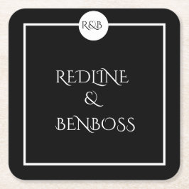 Porta-copo De Papel Quadrado Casamento Minimalista Elegante Preto e Branco