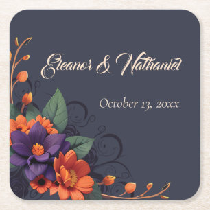 Porta-copo De Papel Quadrado Casamento Minimalista Floral Gótico Elegante 3D 