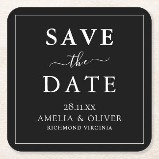 Porta-copo De Papel Quadrado Casamento Minimalista Preto Atemporal Salve A Data