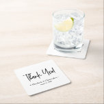 Porta-copo De Papel Quadrado Casamento Mínimo Branco Negro Obrigado por<br><div class="desc">Expresse sua sincera gratidão com esse casamento moderno de Handlettering Minimalista Obrigado Por Portas copos. Projetadas com um roteiro elegante e um estilo moderno e elegante,  essas portas copos personalizadas fazem ofertas de obrigado perfeitas para os seus convidados — vitórias de casamento na moda,  funcionais e memoráveis.</div>