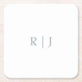 Porta-copo De Papel Quadrado Casamento Mínimo de Iniciais de Monograma Azul Dus