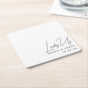 Porta-copo De Papel Quadrado Casamento Moderno e Elegante Noiva Groom Sortudo N