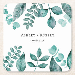 Porta-copo De Papel Quadrado Casamento Moderno Elegante Teal Greenery Watercolo