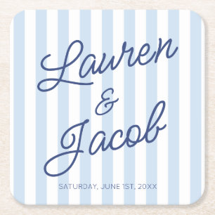 Porta-copo De Papel Quadrado Casamento Moderno Minimalista com Listras Azuis