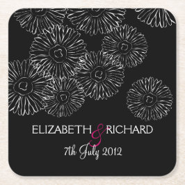 Porta-copo De Papel Quadrado Casamento Moderno Preto Branco Boho Chic Margarida