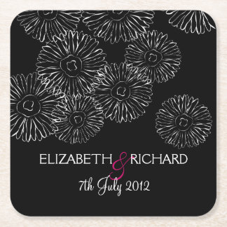 Porta-copo De Papel Quadrado Casamento Moderno Preto Branco Boho Chic Margarida