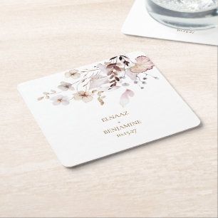 Porta-copo De Papel Quadrado Casamento Moderno Simples de Outono com Flores Sec