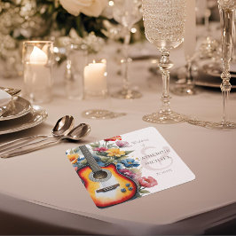 Porta-copo De Papel Quadrado Casamento Musical de Guitar Wildflower Ampersand