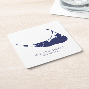 Porta-copo De Papel Quadrado Casamento na Ilha de Nantucket Nantucket Navy