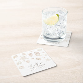 Porta-copo De Papel Quadrado Casamento Náutico de Praia das Pérolas de Aquarela