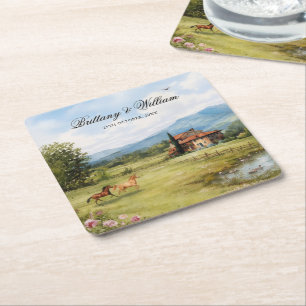 Porta-copo De Papel Quadrado Casamento no Campo Toscano Italiano