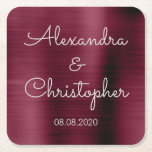 Porta-copo De Papel Quadrado Casamento ou Recepção Elegante de Cranberry Burgun<br><div class="desc">Cranberry Burgundy janto de casamento ou recepção,  e coquetéis de bebidas. O texto das portas copos simples e elegantes do Cranberry Burgundy pode ser atualizado e personalizado com seu nome e data do casamento.</div>