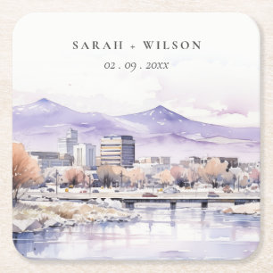 Porta-copo De Papel Quadrado Casamento Paisagem Aquarela em Boise, Idaho