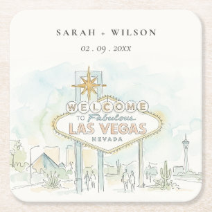 Porta-copo De Papel Quadrado Casamento Paisagem Aquarela Las Vegas Nevada