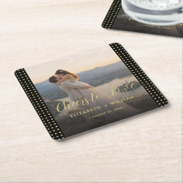 Porta-copo De Papel Quadrado Casamento personalizado com bolinhas douradas e pr