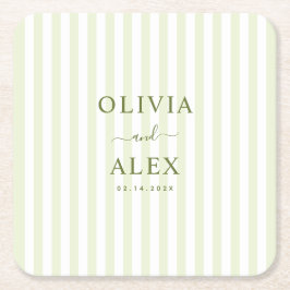 Porta-copo De Papel Quadrado Casamento Personalizado com Listras Retrô Verde