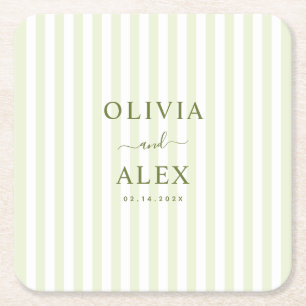 Porta-copo De Papel Quadrado Casamento Personalizado com Listras Retrô Verde