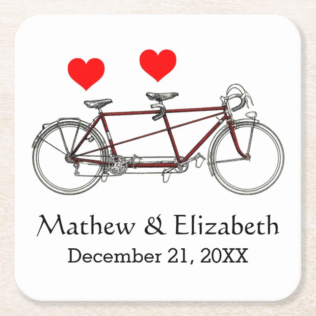 Porta-copo De Papel Quadrado Casamento Personalizado Da Bicicleta De Bicicleta  (Frente)