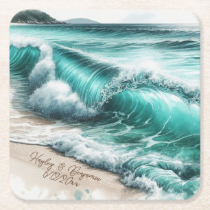 Porta-copo De Papel Quadrado Casamento Personalizado das Ondas Turquesa Ocean