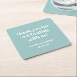 Porta-copo De Papel Quadrado Casamento Personalizado De Azul Aqua Azul Negrito<br><div class="desc">Adicione um toque atencioso à sua recepção de casamento ou evento especial com este obrigado personalizado - suas portas copos! Apresentando uma design moderna e minimalista em azul aqua suave com tipografia branca elegante, estas portas copos são uma forma na moda para mostrar apreço aos seus convidados. Personalizáveis com os...</div>
