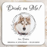 Porta-copo De Papel Quadrado Casamento Personalizado De Cachorro De Foto Pet<br><div class="desc">Bebidas em mim! Adicione o toque final ao seu casamento com estas portas copos de casamento de fotos personalizadas e bonitas. Perfeito para o seu casamento após festa e recepção, e como favores de casamento para os seus hóspedes. Personalize essas portas copos de casamento de cachorro fotográfico com sua foto...</div>