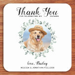 Porta-copo De Papel Quadrado Casamento Personalizado De Cachorro De Pet Eucalyp<br><div class="desc">Obrigado por celebrar os meus humanos! Adicione o toque final ao seu casamento com estas bonitas portas copos de casamento de fotos personalizadas. Perfeito para o seu casamento após festa e recepção, e como favores de casamento para os seus hóspedes. Personalize essas portas copos de casamento de cachorro fotográfico com...</div>