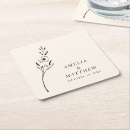 Porta-copo De Papel Quadrado Casamento Personalizado De Desenho Floral Minimali