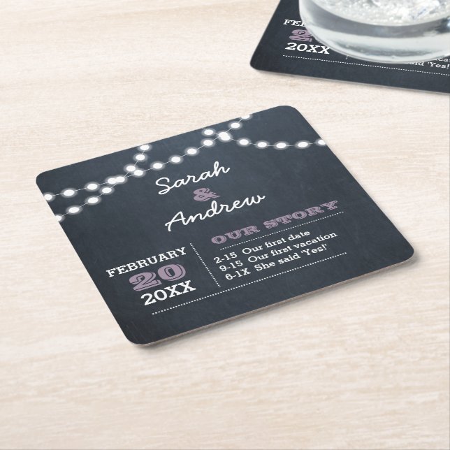 Porta-copo De Papel Quadrado Casamento Personalizado Lilac Lights (Inclinado)