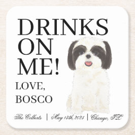 Porta-copo De Papel Quadrado Casamento Personalizado White Shih Tzu