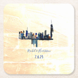 Porta-copo De Papel Quadrado Casamento Pintado de Paisagem em Londres