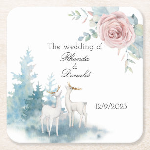 Porta-copo De Papel Quadrado Casamento por Aquarela de Inverno e Folhagem