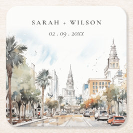 Porta-copo De Papel Quadrado Casamento por Aquarela de Skyline da Flórida Chic 