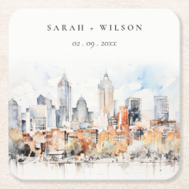 Porta-copo De Papel Quadrado Casamento por Aquarela de Skyline do Elegante Denv