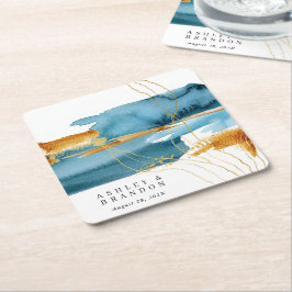 Porta-copo De Papel Quadrado Casamento por Aquarelas do Mar e da Areia Moderna