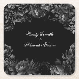 Porta-copo De Papel Quadrado Casamento Preto Clássico Gótico