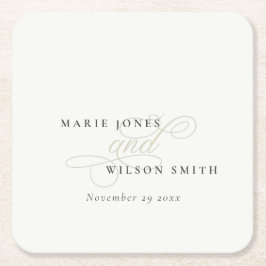 Porta-copo De Papel Quadrado Casamento Preto e Branco com Script Chic Simples