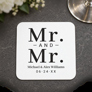 Porta-copo De Papel Quadrado Casamento Preto e Branco Sr e Sr