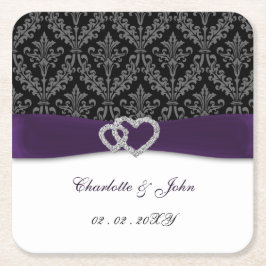 Porta-copo De Papel Quadrado Casamento Purple Damask Diamante