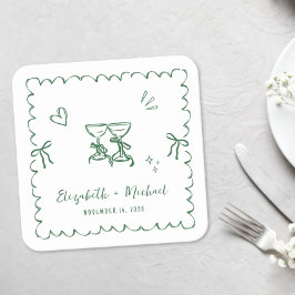 Porta-copo De Papel Quadrado Casamento Quadro Verde Ondulado Caprichoso
