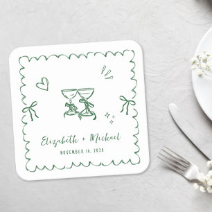 Porta-copo De Papel Quadrado Casamento Quadro Verde Ondulado Caprichoso