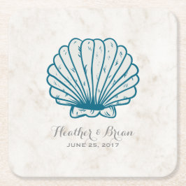 Porta-copo De Papel Quadrado Casamento Real Blue Rustic Seashell