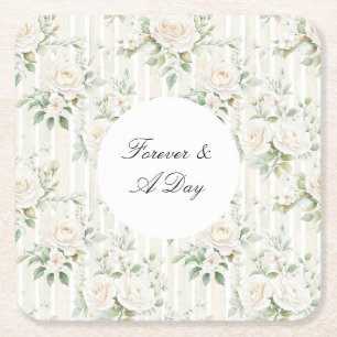 Porta-copo De Papel Quadrado Casamento Romântico Blush White Roses Floral Strip